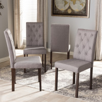 Baxton Studio Andrew-DC-10-Buttons-Grey Gardner Modern and Contemporary Dark Brown Finished Grey Fabric Upholstered Dining Chair (Set of 4)